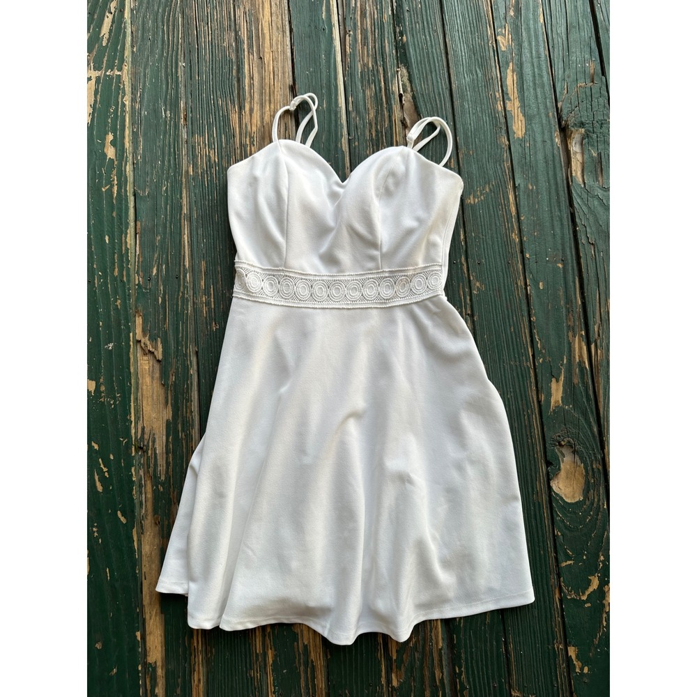 ALYA Women White Crochet Waist Sweetheart Skater Dress Small Wedding Bridal J246